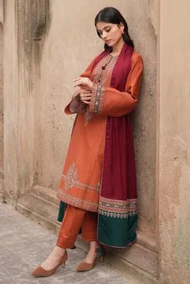 3 Pcs Women's Unstitched Embroidered Suit