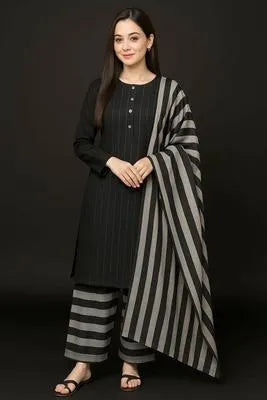 Premium Sussi Printed 3-Piece Suit – Black | Shirt, Trouser & Dupatta