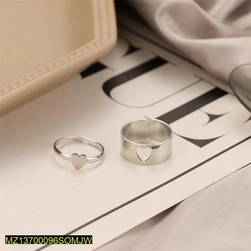 2 Pcs Trendy Couple Heart Rings – Adjustable Silver Alloy