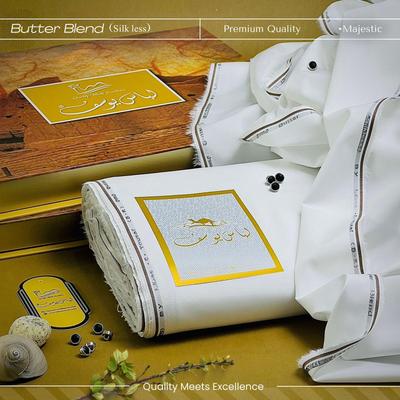 Premium Men’s Unstitched Boski Suit – Off White Plain Fabric