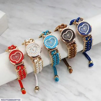 Women’s Heart Shape Bracelet Watch – Elegant Textured Strap Timepiece
