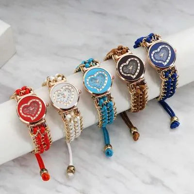 Women’s Heart Shape Bracelet Watch – Elegant Textured Strap Timepiece