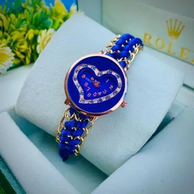 Women’s Heart Shape Bracelet Watch – Elegant Textured Strap Timepiece