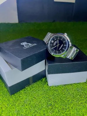 Men’s Quartz Movement Stainless Steel Watch – Water Resistant & Premium Chain Strap