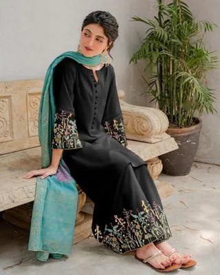 3 Pcs Women's Unstitched Embroidered Suit