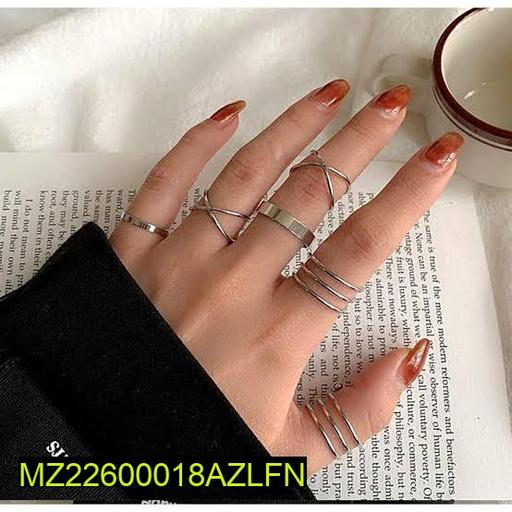 6 Pcs Alloy Silver Plated Plain Ring Set