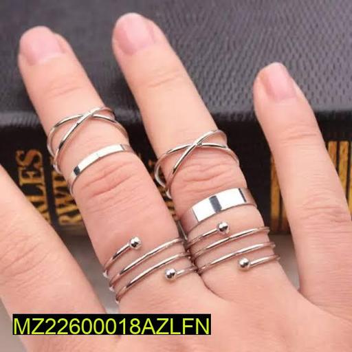 6 Pcs Alloy Silver Plated Plain Ring Set