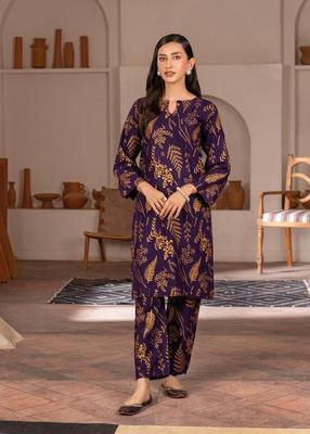 Stylish Women's Stitched Printed Shirt and Trouser Set, 2 Pcs, Arabic Linen