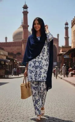 Stylish Printed Women's Suit - 3 Pcs Set in Wool & Linen