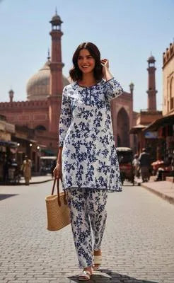 Stylish Printed Women's Suit - 3 Pcs Set in Wool & Linen