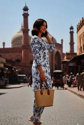 Stylish Printed Women's Suit - 3 Pcs Set in Wool & Linen