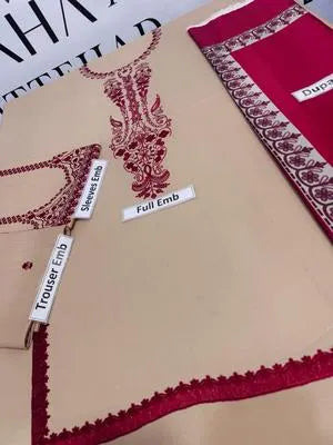 3 Pcs Women's Unstitched Embroidered Suit