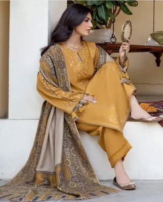 3 Pcs Women's Unstitched Embroidered Suit