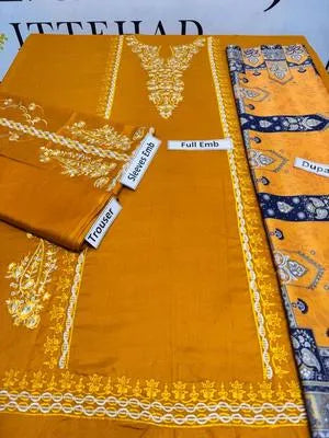 3 Pcs Women's Unstitched Embroidered Suit