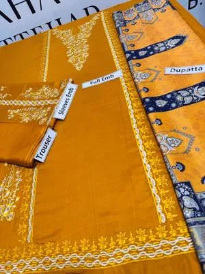 3 Pcs Women's Unstitched Embroidered Suit