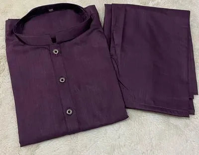 Men's Wash And Wear Plain Shalwar Kameez - 2 Pcs in Vibrant Purple