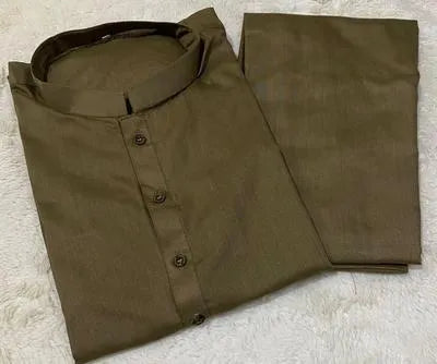 Men's 2 Pcs Wash And Wear Plain Shalwar Kameez in Green