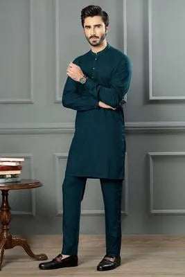 Men's Wash And Wear Shalwar Kameez - 2 Pcs in Plain Blue