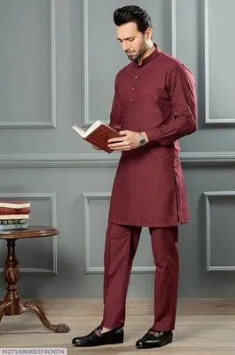 2 Pcs Men’s Stitched Wash And Wear Plain Shalwar Kameez