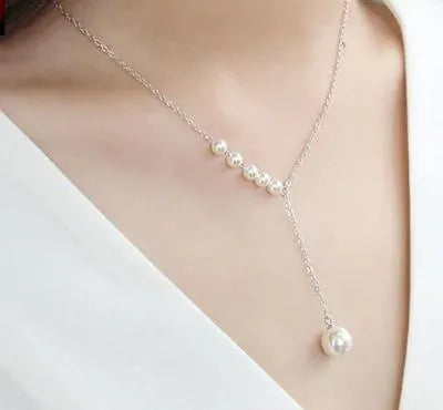 White Pearl Y-Shaped Necklace – Stylish Alloy Pendant Chain