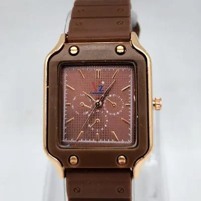Elegant VZ Collection Women’s Quartz Watch – Brown Silicone Strap