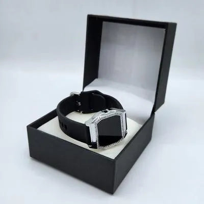 Chic Digital LED Watch with Crystal Embellished Bezel and Black Silicone Strap